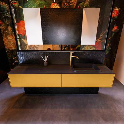 Badkamermeubelset Mondiaz Erin 200 cm met 2 Lades met RIDGE Wastafel Rechts Urban met 1 kraangat Greeploos Mat Ocher