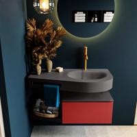 MONDIAZ RIVA 100cm badmeubel onderkast / planchet kleur Fire met 1 lade. Wastafel DULCET rechts 1 kraangat kleur Dark_Grey. - thumbnail