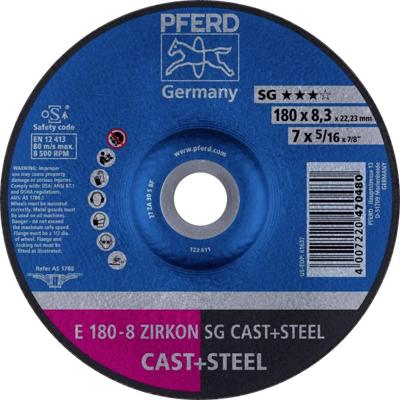 PFERD TOOLS 62217837 E 180-8 ZIRKON SG CAST+STEEL Afbraamschijf gebogen Diameter 180 mm Boordiameter 22.23 mm Grijs/grauw sferoïdisch gietijzer, Staal, Gegoten PFERD TOOLS 62217837 E 180-8 ZIRKON SG CAST+STEEL Afbraamschijf gebogen Diameter 180 mm Boordiameter 22.23 mm Grijs/grauw sferoïdisch gietijzer, Staal, Gegoten