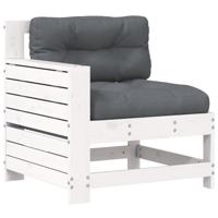 Tuinbank met armleuning en kussen massief grenenhout wit - thumbnail