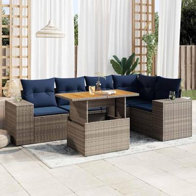 6-delige Loungeset met kussens poly rattan grijs