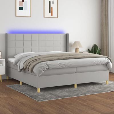 Boxspring met matras en LED stof lichtgrijs 200x200 cm