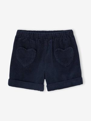 Short van velours met hartvormige zakken voor meisjes, gemakkelijk aan te trekken. marineblauw