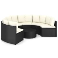 7-delige Loungeset met kussens poly rattan zwart - thumbnail