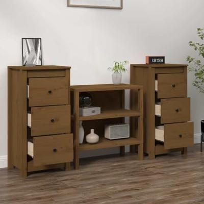 Dressoirs 2 st 40x35x80 cm massief grenenhout honingbruin