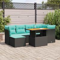 7-delige Loungeset met kussens poly rattan zwart - thumbnail