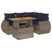 5-delige Loungeset met kussens poly rattan grijs - thumbnail
