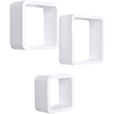 SONGMICS Wandplank Kubusplank 3er Set Kubusplanken Boekenkast Hangplank - Wit - MDF