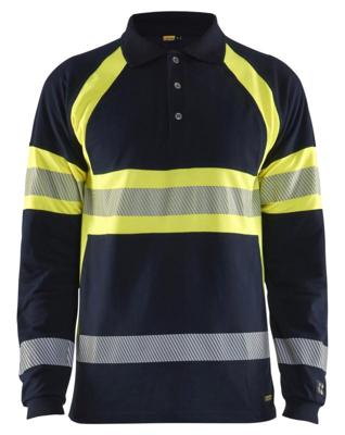 Blåkläder Multinorm piqué polo lange mouw 34381726 | Marine/High-Vis Geel | Maat XL - 7330509536865