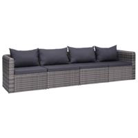4-delige Loungeset met kussens poly rattan grijs - thumbnail