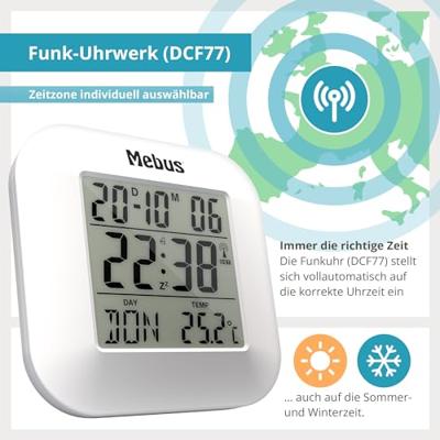 Mebus 51511 Wekker Zendergestuurd Wit Groot display