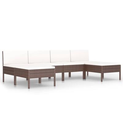 6-delige Loungeset met kussens poly rattan bruin