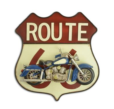 EEN BLIKKEN 3D MUURPLAAT "ROUTE 66" MET MOTORFIETS