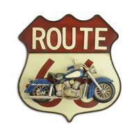 EEN BLIKKEN 3D MUURPLAAT "ROUTE 66" MET MOTORFIETS - thumbnail
