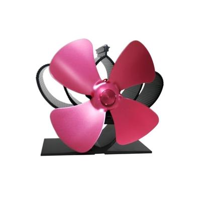 YL201 4-Blade hoge temperatuur metalen warmte aangedreven open haard kachel fan (Rose rood)
