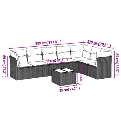 7-delige Loungeset met kussens poly rattan zwart - thumbnail