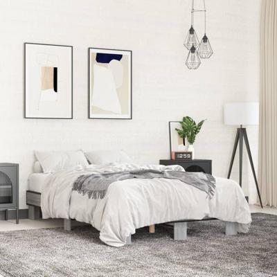Bedframe bewerkt hout metaal grijs sonoma eiken 140x200 cm
