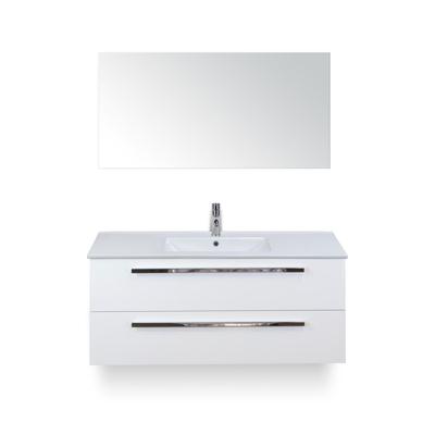 Seville Badmeubelset 120 cm - 2 laden Wit Hoogglans - Wastafel Enjoy Enkel - met Spiegel