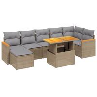 8-delige Loungeset met kussens poly rattan beige - thumbnail