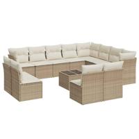 13-delige Loungeset met kussens poly rattan beige - thumbnail