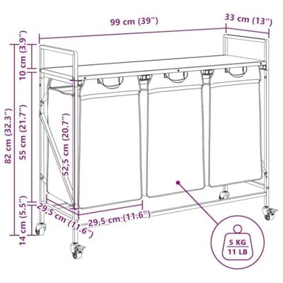 Wasmand 3 vakken met planken zwart eikenkleurig