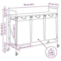 Wasmand 3 vakken met planken zwart eikenkleurig - thumbnail