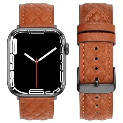 Leren bandje met diamant patroon - Bruin - Geschikt voor Apple Watch 44mm / 45mm / 46mm / 49mm Leren bandje met diamant patroon - Bruin - Geschikt voor Apple Watch 44mm / 45mm / 46mm / 49mm