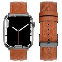 Leren bandje met diamant patroon - Bruin - Geschikt voor Apple Watch 38mm / 40mm / 41mm / 42mm - thumbnail