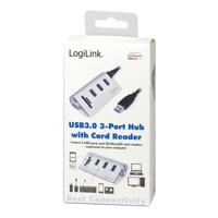LogiLink CR0045 USB 3.0-hub 3 + 2 poorten Met aluminium behuizing, Met ingebouwde SD-kaartlezer Zilver - thumbnail