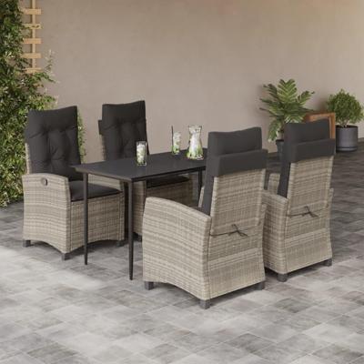 5-delige Tuinset met kussens poly rattan lichtgrijs
