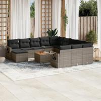 13-delige Loungeset met kussens poly rattan grijs - thumbnail