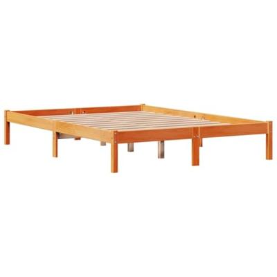 Bedframe met hoofdbord massief grenenhout wasbruin 135x190 cm