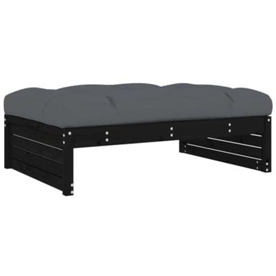 4-delige Loungeset met kussens massief hout zwart