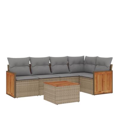 5-delige Loungeset met kussens poly rattan beige