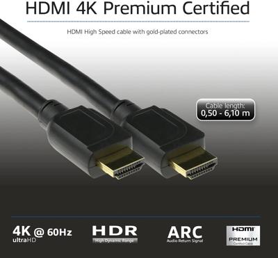 ACT AK3943 4K HDMI High Speed Ethernet Premium Certified Kabel - HDMI-A Male/HDMI-A Male - 1.5 meter - thumbnail