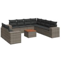 10-delige Loungeset met kussens poly rattan grijs - thumbnail