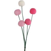 Decoratie bollen op steel vilt roze 33 cm set van 5 | 18 stuks - thumbnail
