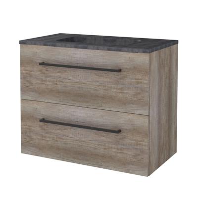 Badmeubelset BWS Salt 80x46cm Met Grepen 2 Lades Met Wastafel Hardsteen Scotch Oak