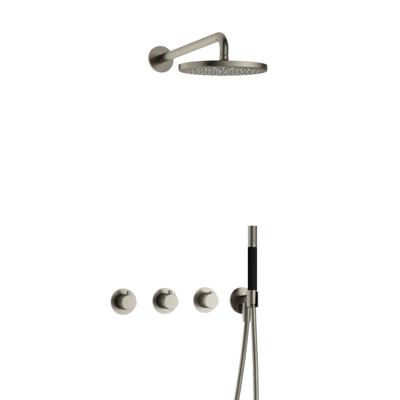 Hotbath Cobber - Inbouw Regendoucheset - Geborsteld Nikkel - 2 Stopkranen - Thermostatisch - Wandarm 40 cm - Hoofddouche 200 mm - Staafhanddouche - Waterbesparend