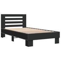 Bedframe LED bewerkt hout metaal zwart 140x190 cm - thumbnail