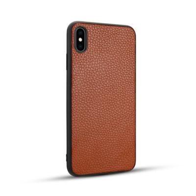 Voor iPhone XS Litchi PU lederen anti-Falling TPU beschermhoes (bruin)