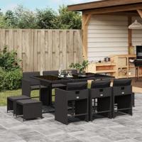 11-delige Tuinset met kussens poly rattan zwart - thumbnail