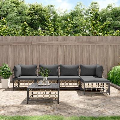 6-delige Loungeset met kussens poly rattan antracietkleurig