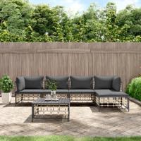 6-delige Loungeset met kussens poly rattan antracietkleurig - thumbnail