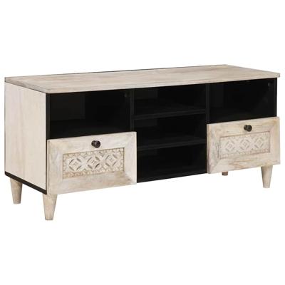 TV-kast met lade Wit 100 x 33 x 46 cm massief mangohout TV-kast met lade Wit 100 x 33 x 46 cm massief mangohout