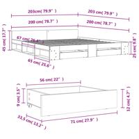 Bedframe met lades bewerkt hout wit 200x200 cm - thumbnail