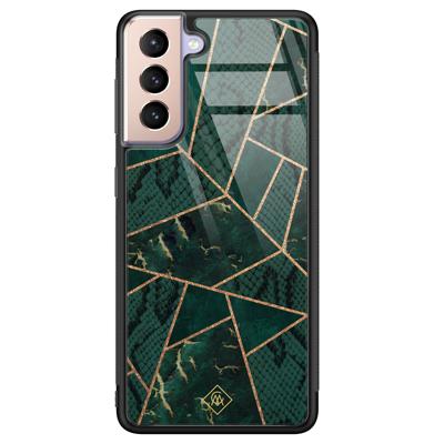 Samsung Galaxy S21 glazen hardcase - Abstract groen