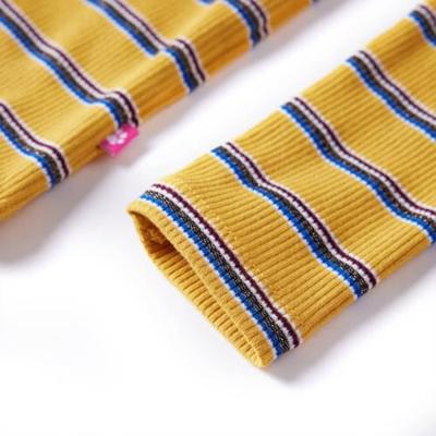 Kindershirt met lange mouwen gestreept 128 okerkleurig