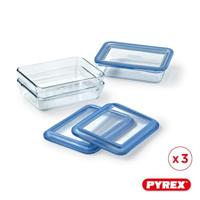 Set Lunchboxen Pyrex Blauw Transparant 800 ml 3 Onderdelen - thumbnail