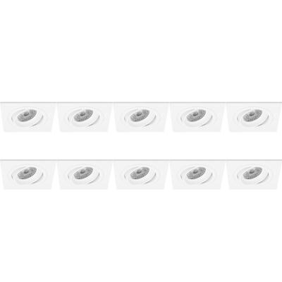Kantelbare Vierkante GU10 Inbouwspot Set - Wit Aluminium - 10 Stuks